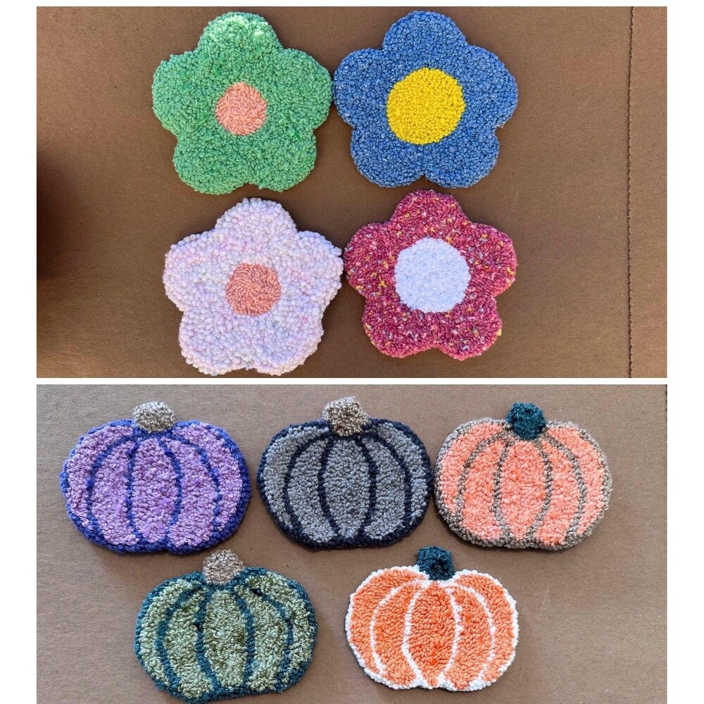 Flower Pumpkin Punch Needle Coasters | Mug Rug
